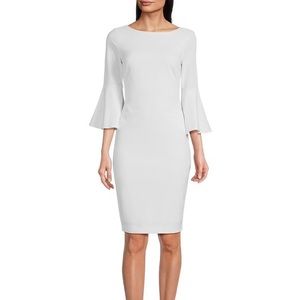 Calvin Klein White Bell Sleeve Sheath Dress With Pearls NWT